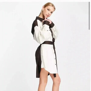 & OTHER  STORIES COLOR BLOCK oversized SHIRT DRESS cotton